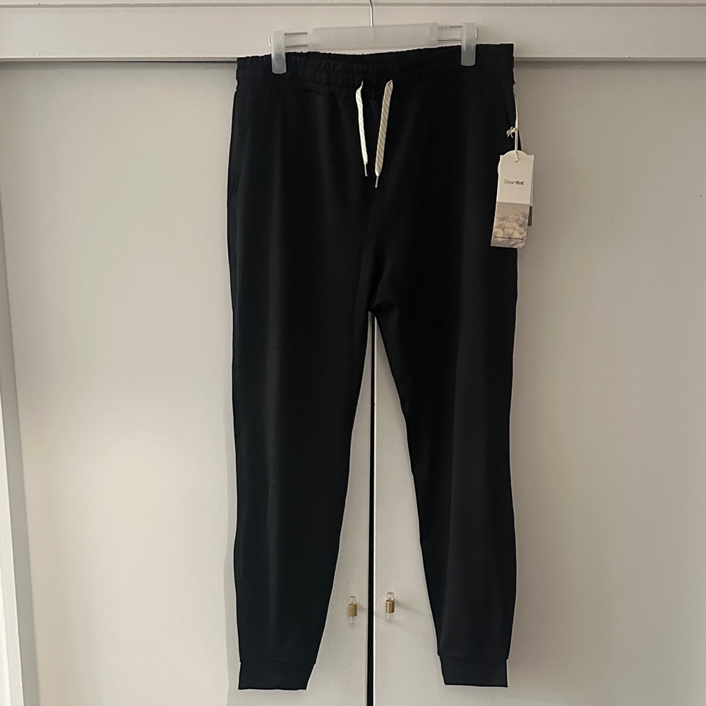 Vuori DreamKnit Black Heather Performance Joggers with White Drawstring
